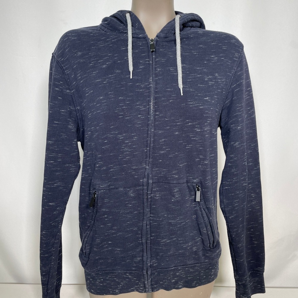 Zara Specials Daily Outfit Navy Blue Marled Space Dye Zip Hoodie Women's MEDIUM